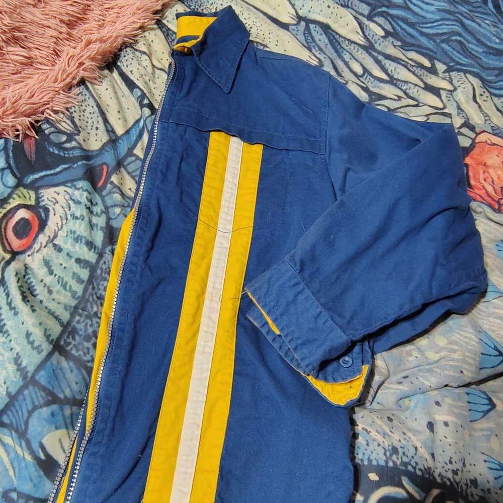 RESIST Vintage HeavyCotton Zip Up Blue Yellow Striped Jacket/SZ L/90s Y2K Unisex - Picture 11 of 16